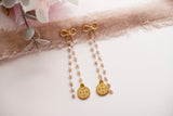 Bow Pearl Jacket Earrings - Silver/Gold