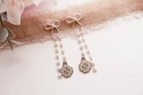 Bow Pearl Jacket Earrings - Silver/Gold