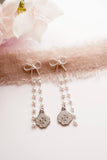 Bow Pearl Jacket Earrings - Silver/Gold