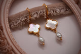 Seashell and Freshwater Pearl Huggies - Silver/Gold