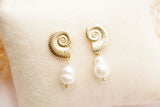 Seashell Drop Pearl Earrings