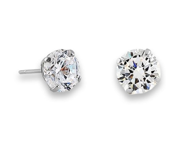 14K White Gold Round Cut Stud Earrings